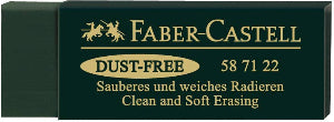 Faber-Castell dust-free eraser with branding and product details.