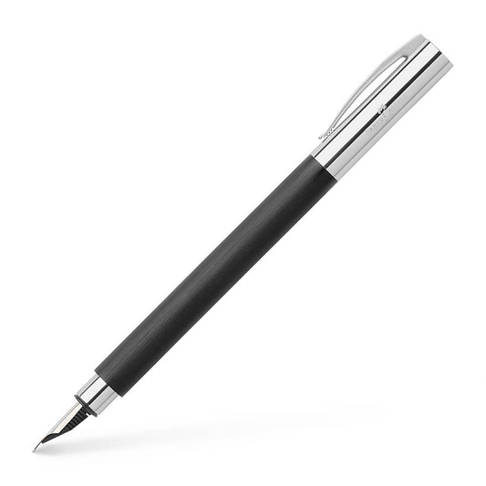 Black fountain pen with silver accents on a white background