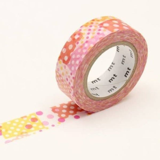 Roll of colorful polka dot tape with a white background