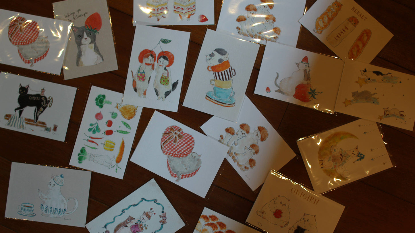 Furukawa Paper Post Card - Pudgy Coffee Cup Cat