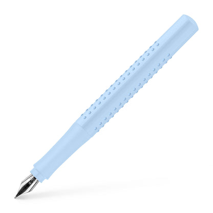 Light blue pen with a metallic tip on a white background