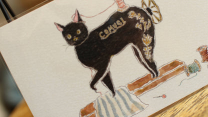 Furukawa Paper Post Card - Cat Paw Sewing Machine