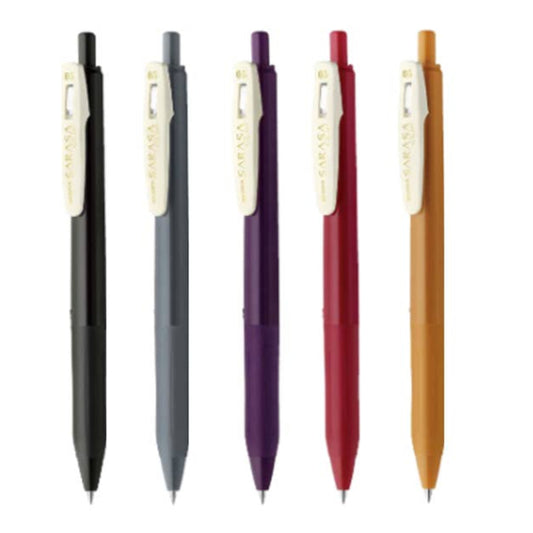 Five Zebra pens in different colors on a white background with Zebra branding.
