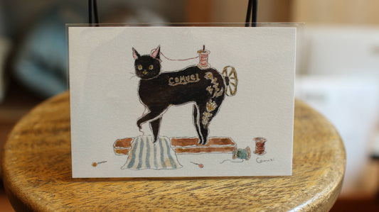 Furukawa Paper Post Card - Cat Paw Sewing Machine
