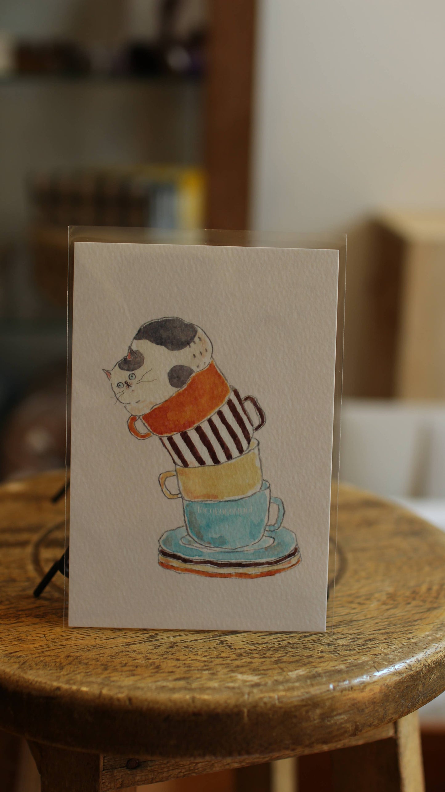 Furukawa Paper Post Card - Pudgy Coffee Cup Cat